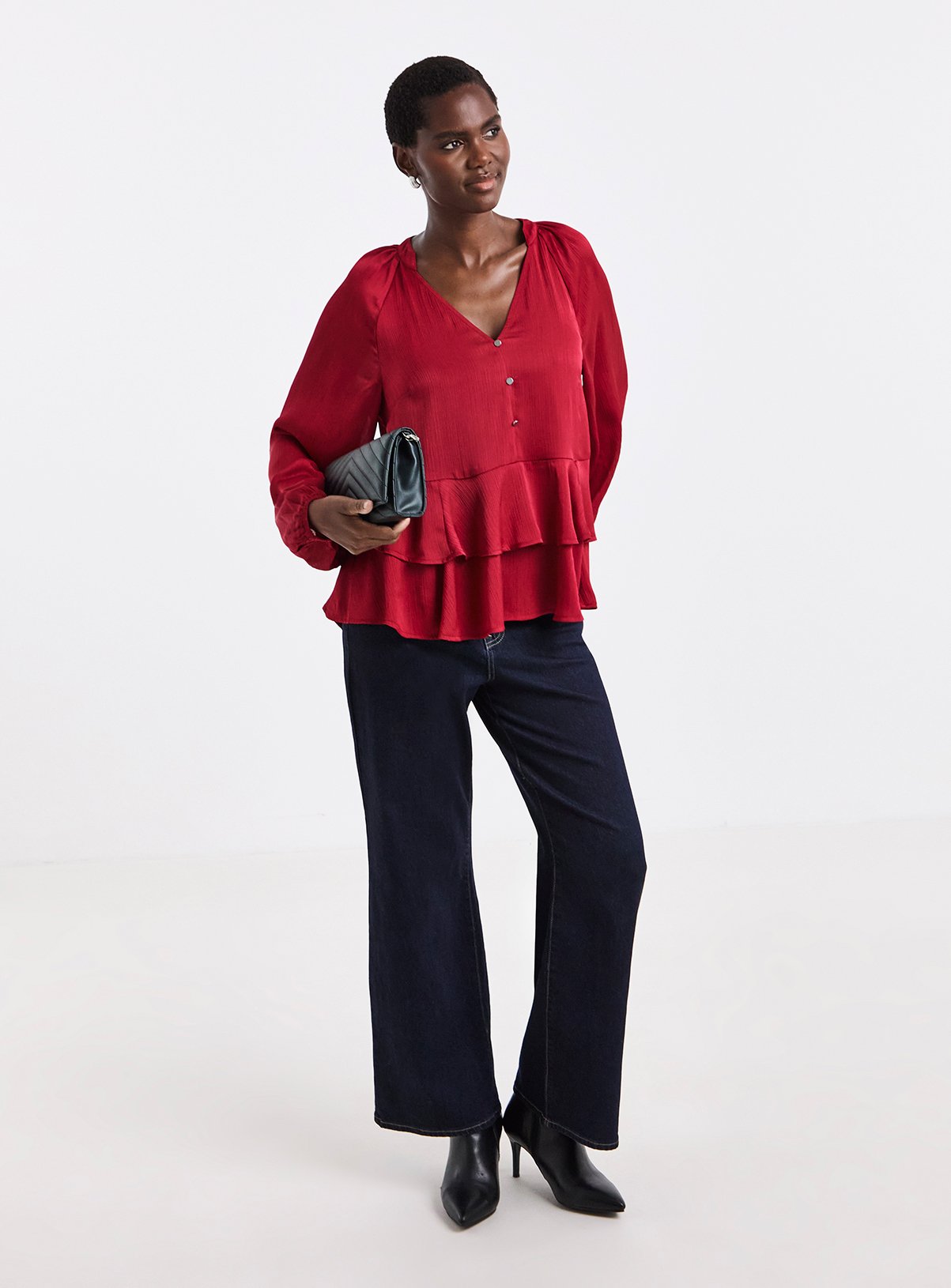 JD WILLIAMS Red Satin Peplum Blouse 16 - Image 3 thumbnail
